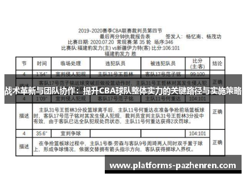 战术革新与团队协作：提升CBA球队整体实力的关键路径与实施策略