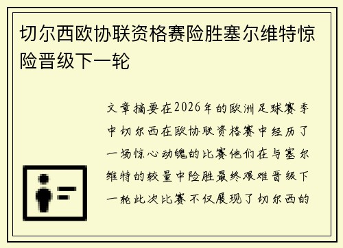 切尔西欧协联资格赛险胜塞尔维特惊险晋级下一轮